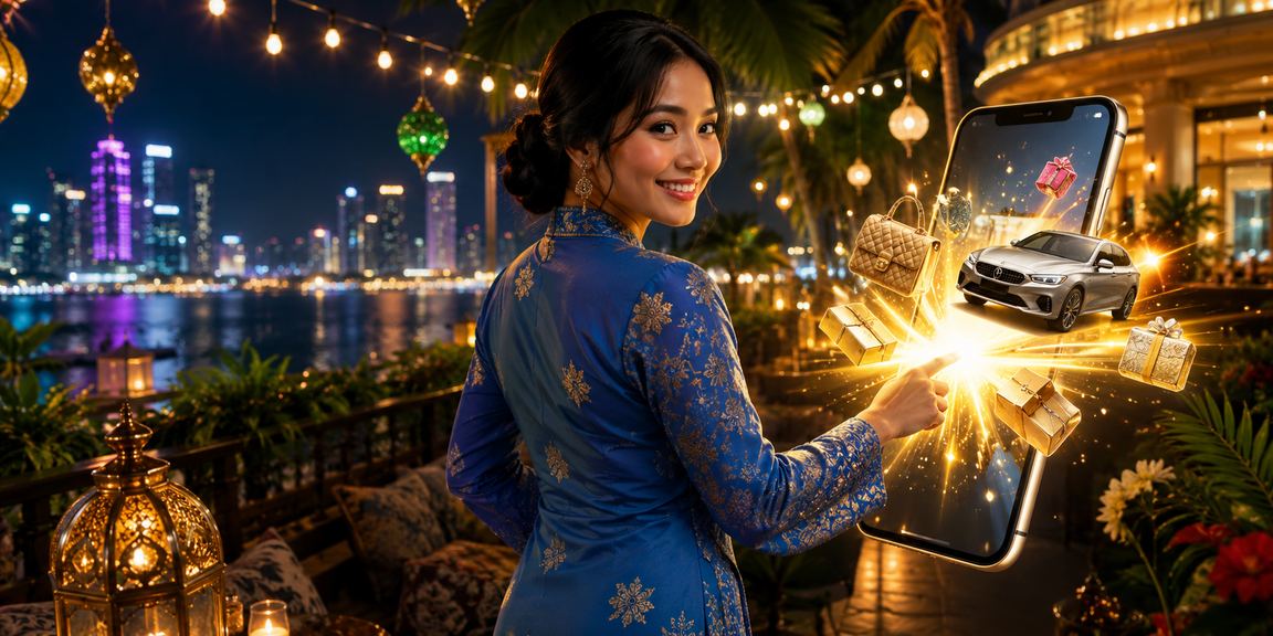 Pemain kasino Johor Bahru bermain jackpot melalui telefon dengan pakaian baju kurung